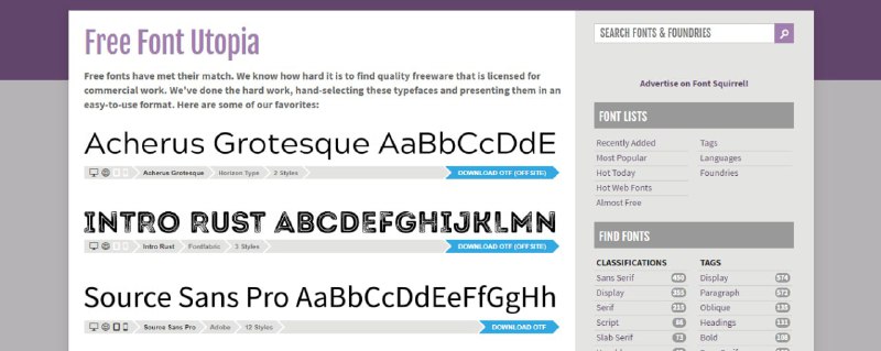 #字体 Font Squirrel 免费商用字体网站，所有字体均经过人工筛选，确保可用于商业项目，可按最新添加、最受欢迎、语言和标签等筛选浏览，支持将字体转换为适用于网页的格式，如 TTF、EOT、WOFF、WOFF2 和 SVG，便于网页嵌入使用，免费下载，无需注册